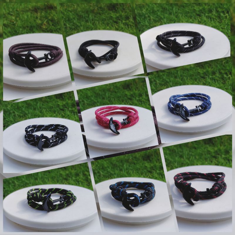 Gelang Jangkar Distro Hitam Polos Hitam Motif Untuk Pria &amp; Wanita