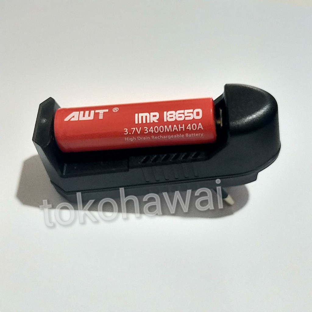 New elektronik kecil lainnya Paket Lengkap Charger 1 Slot dan Baterai  AWT merah IMR 18650