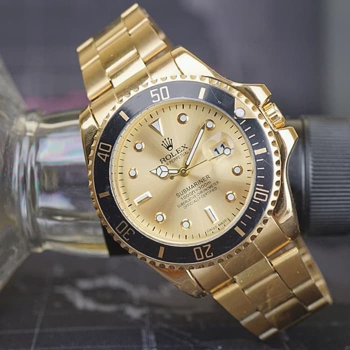 Jam Tangan Rolex Pria Tanggal Aktif Free Box - Gold ring Hitam