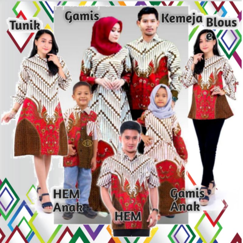 Batik couple keluarga modern terbaru set couple batik keluarga gamis jumbo garuda merah putih termur