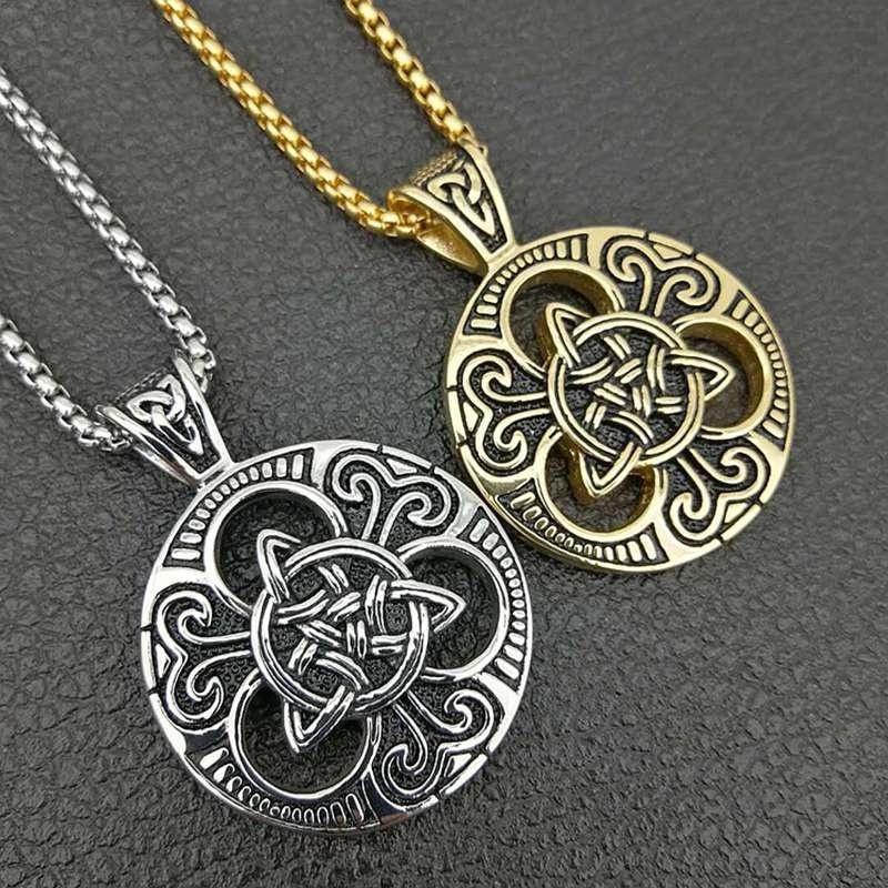 Kalung Liontin Simpul Celtic Dua Warna Gaya Kasual Vintage Untuk Pria