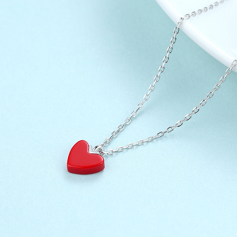 [Ready Stock]Fashion Plated 925 Sterling Silver Red Heart Necklace Heart Clavicle Chain Heart Pendant