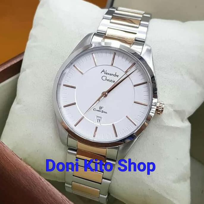 Jam Tangan Pria Original Alexander Cristie AC8579 Silver Rose Gold