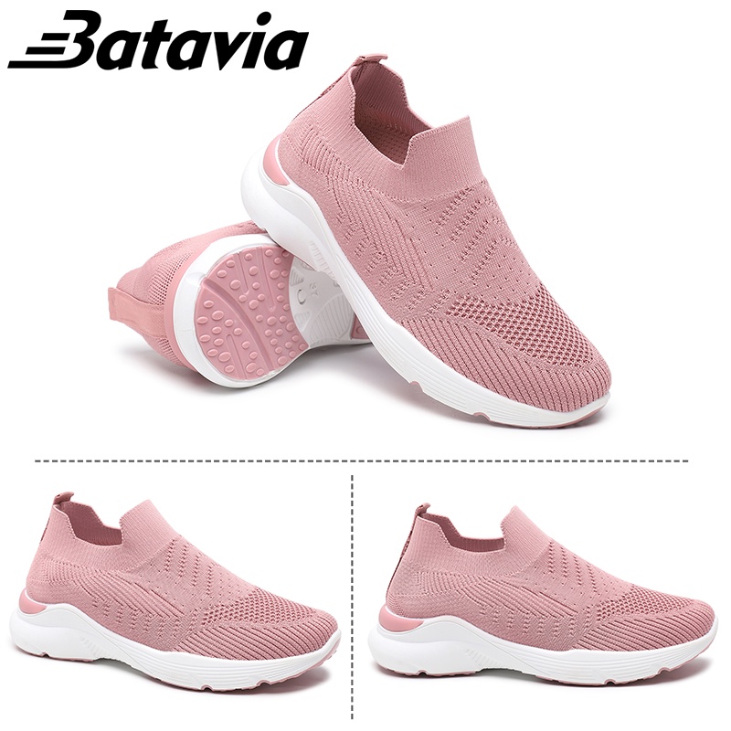 （COD）Batavia Impor Baru Sepatu Wanita Sneakers Bernapas Tipis Kasual Mesh Rajutan fashion Sepatu Wanita Sepatu Lari A24