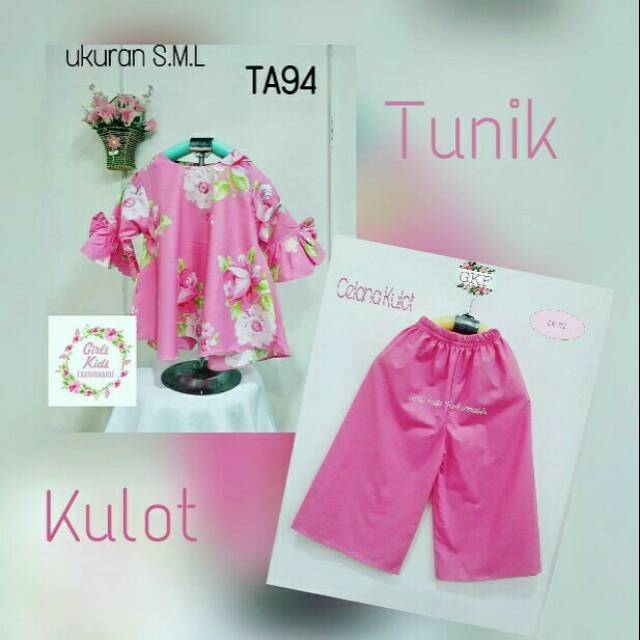 Set kulot tunik anak motif bunga 2-13t