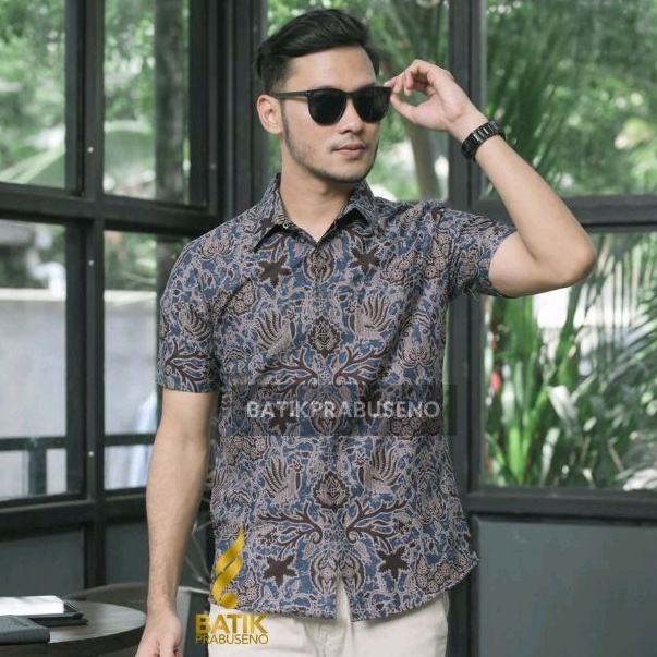 Lokendra Lengan Pendek Slimfit Original Baju Batik Prabuseno Kemeja Pria Bahan Katun Printing Halus 