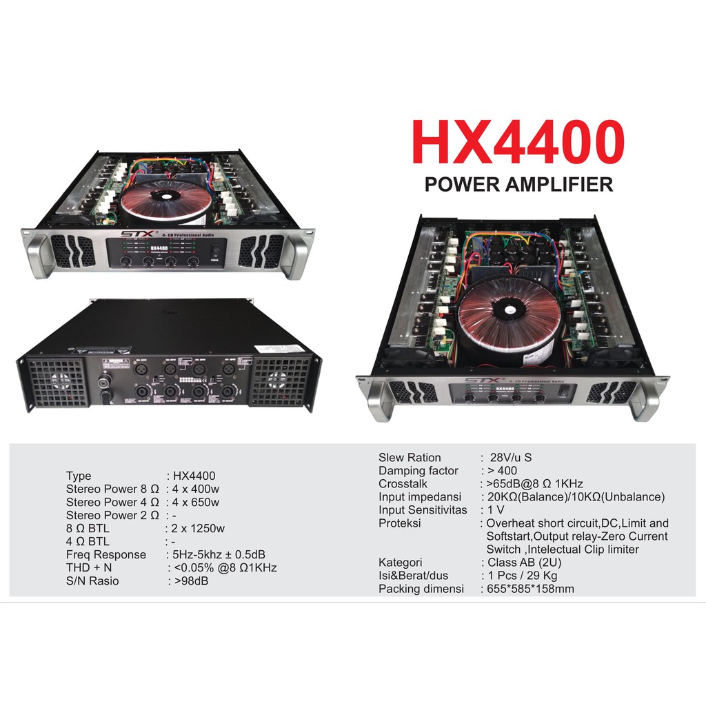 Power Profesional Audio Amplifier 4 Channel Merk STX 4*400W/8OHM HX