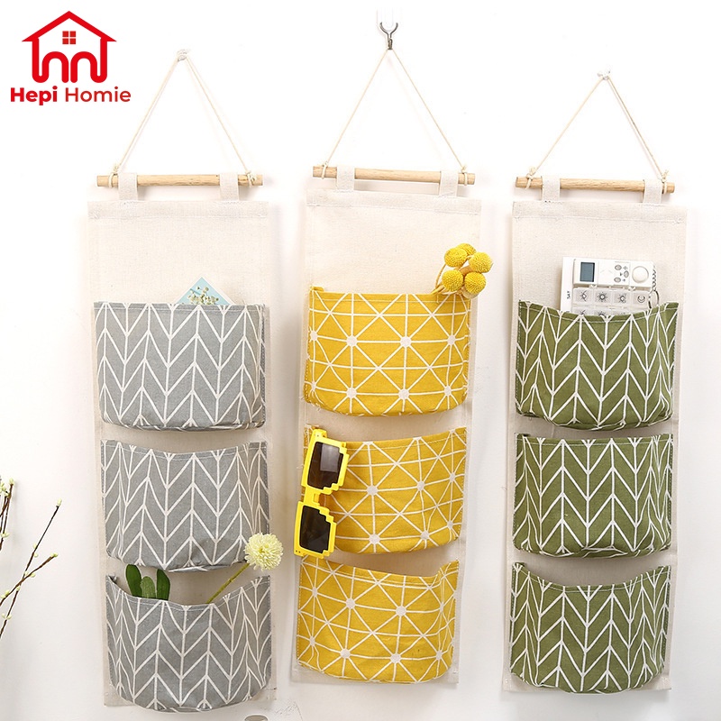 [HH] STORAGE BAG GANTUNG KAIN KANVAS 3 SEKAT / ORGANIZER KOREA DINDING SERBAGUNA