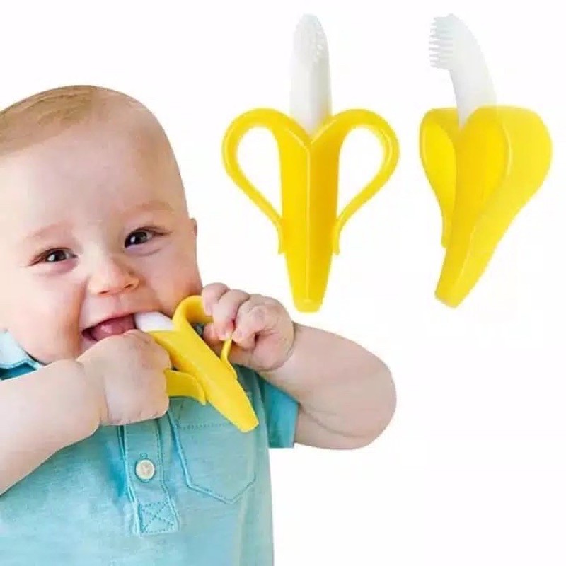 Sikat Gigi Lembut Bayi/Teether Bentuk Pisang/Jagung Bahan Silicon