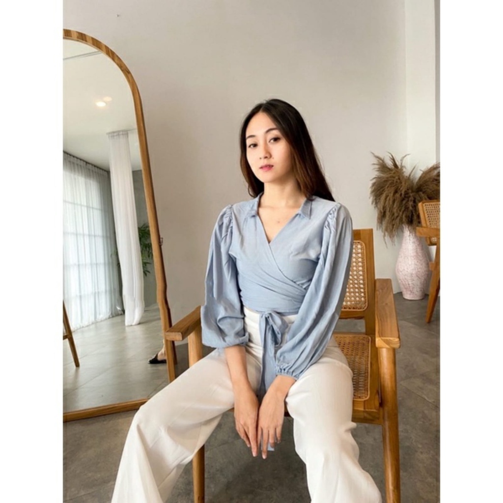 BEFAST - ZFS OOTD Wanita Blouse AQIRA / ANGELIE WRAP RAYON DIAMOND TOP / Atasan Wanita Lengan Panjang / Blouse Polos Formal / Fashion Wanita Casual / Modis / Blouse Unik Kekiniaan Remaja / Keluaran Terbaru 2022