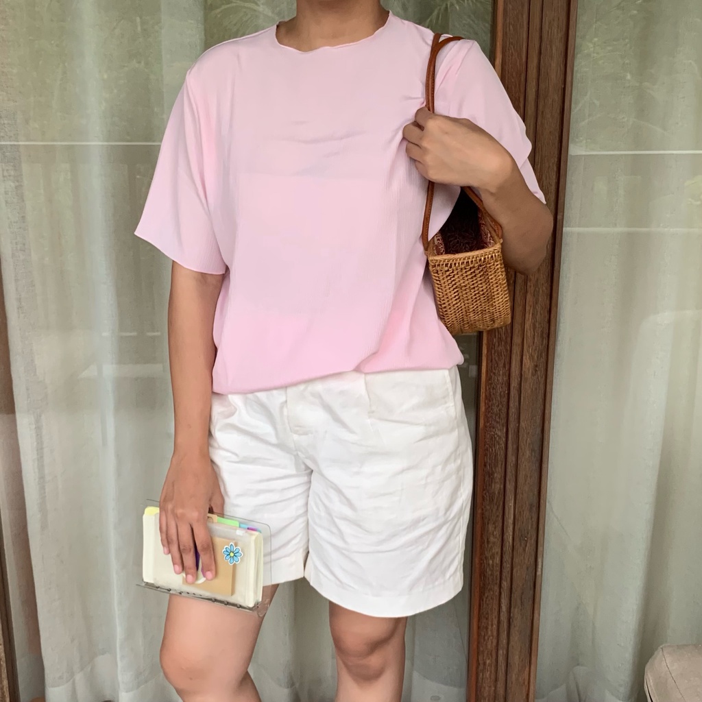 Crinkle Top-Blouse Wanita-Blouse Pendek