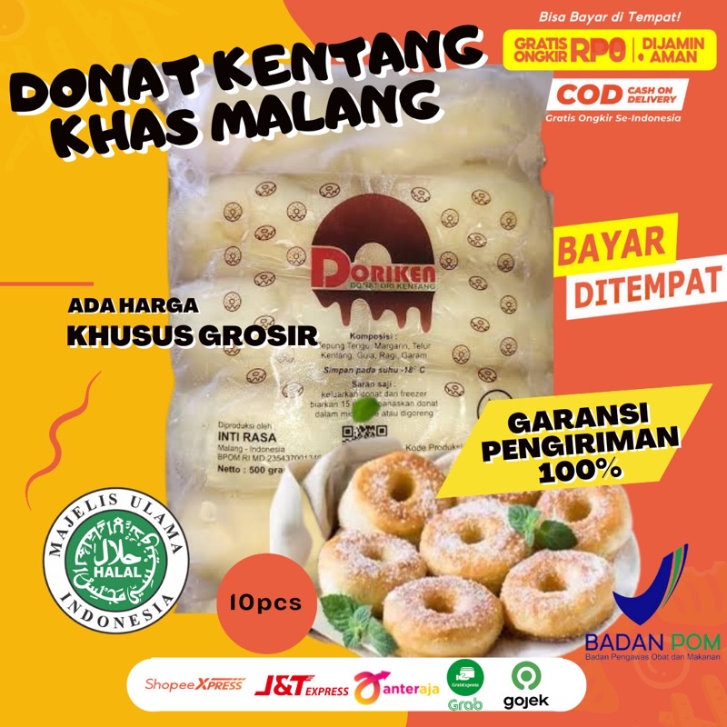 

DORIKEN Donat Kentang Frozen Mini Bomboloni Jco isi 10 biji Gula Halus khas Malang