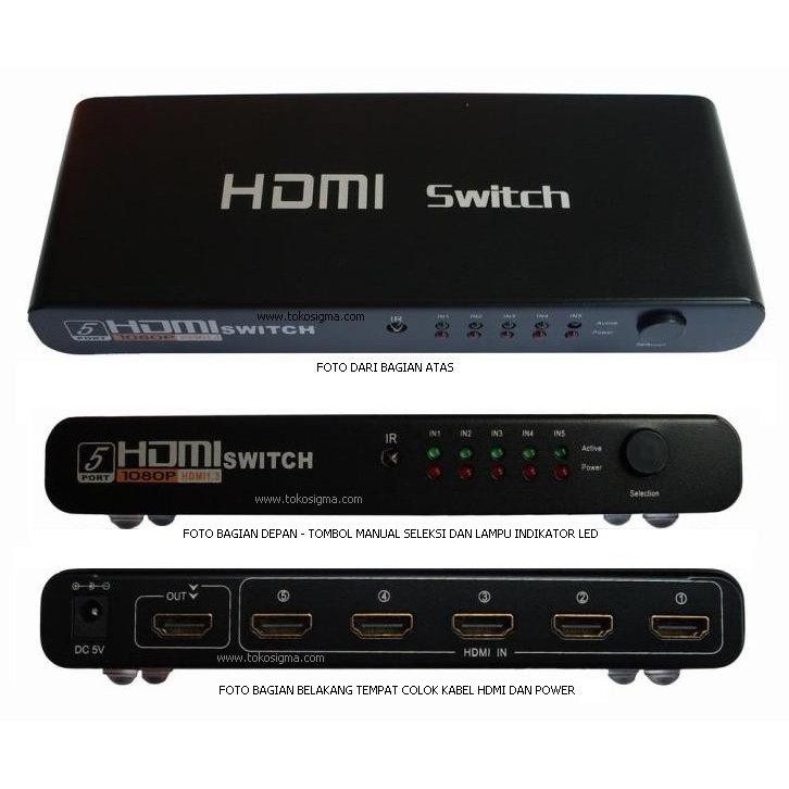 5 x1 HDMI SWITCHER with POWER ADAPTOR + remote ir