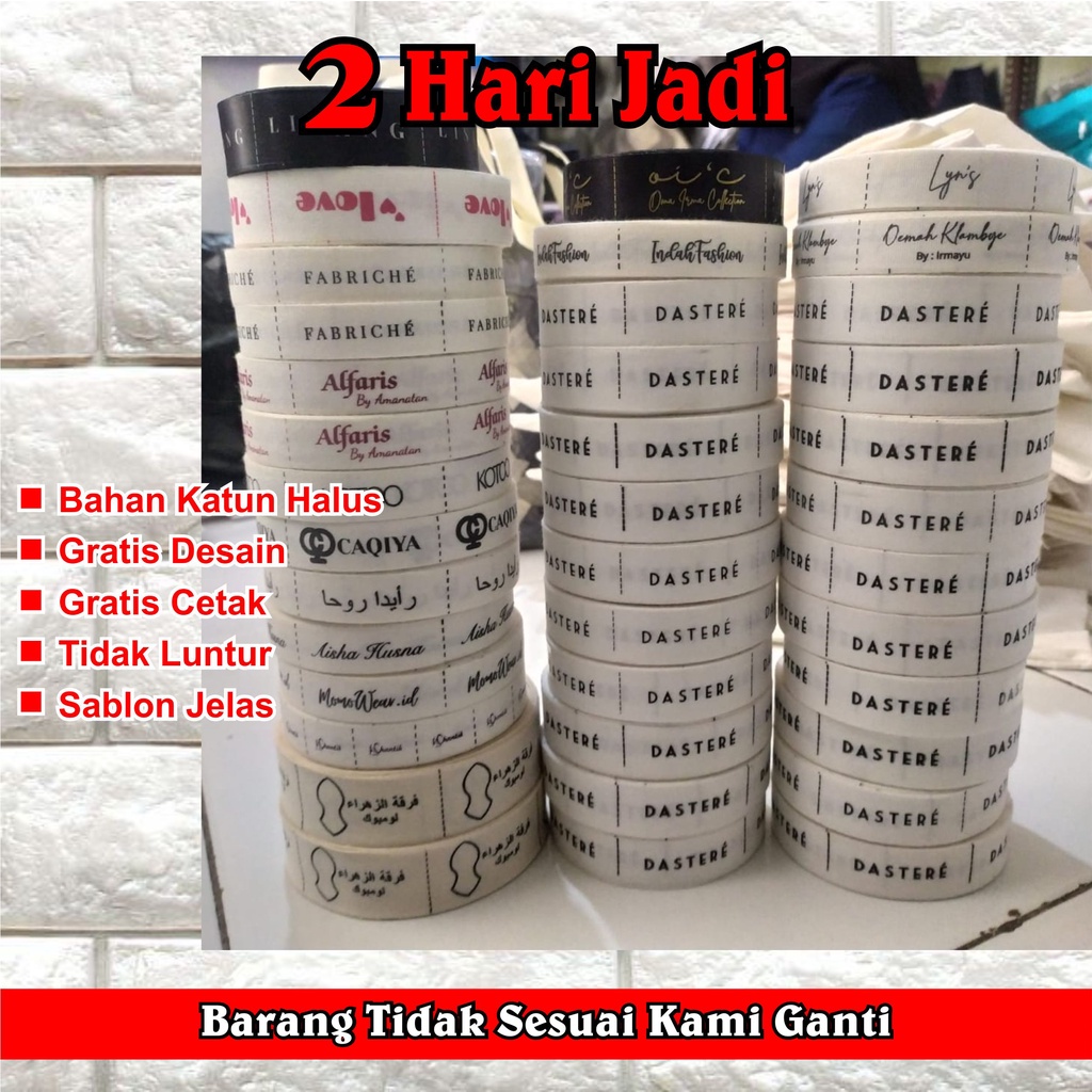 LABEL HIJAB / LABEL BAJU BAHAN KATUN DAN SATIN PLUS SABLON CUSTUME