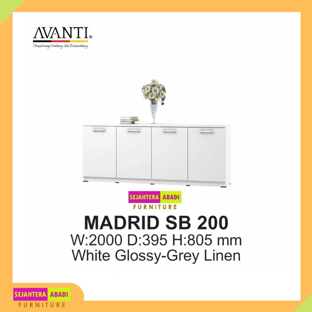 sideboard, rak buku MADRID SB 200 white glossy Avanti furniture