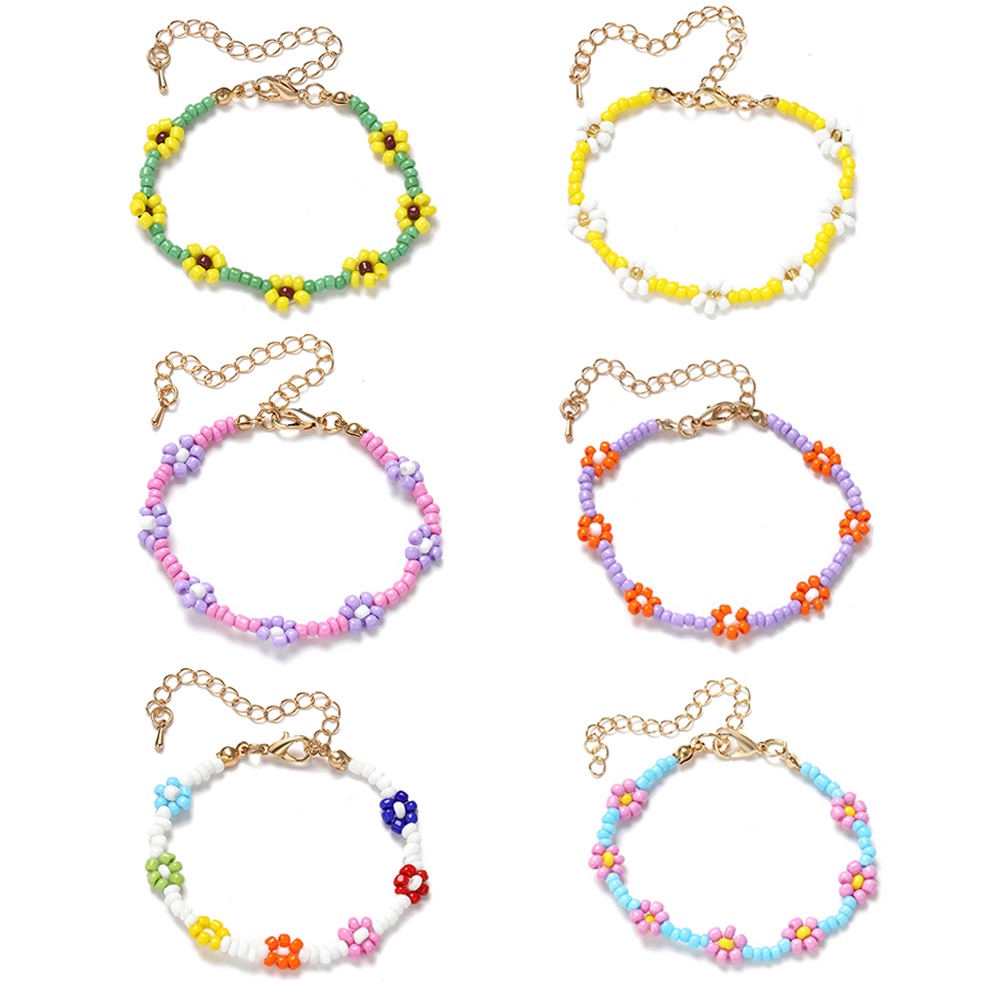 Korean Personality Fashion Colorful Beads Sweet Flower Bracelets for Women Accessories Jewelry