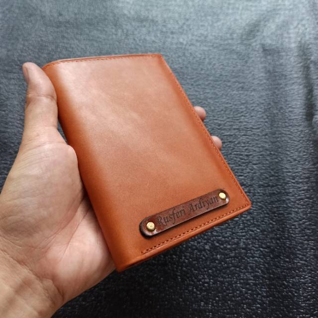 KOING DOMPET MODEL 3/4 PRIA WANITA KULIT ASLI WARNA TAN FREE TAG NAMA