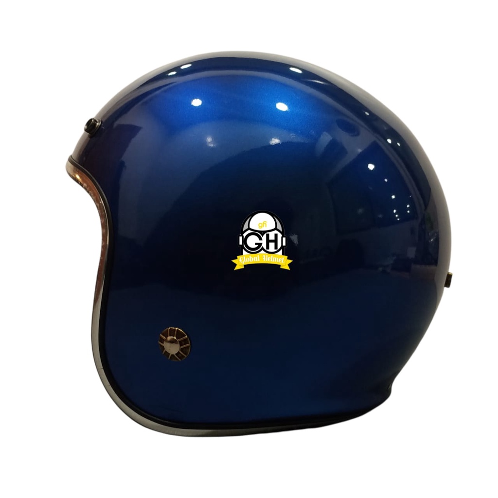 Helm Retro List Chrome Chamelond Biru Helm Bogo Half Face SNI Free Kaca Flat