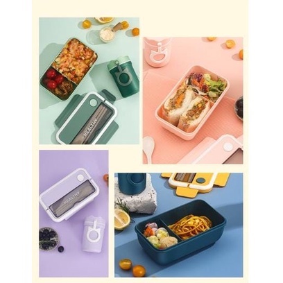 LUNCH BOX HEALTHY NEW TEMPAT MAKAN 2 SEKAT  PLUS SENDOK GARPU/ LUNCH BOX UNIK BERKWALITAS/WADAH MAKAN SEKAT/KOTAK BEKAL MAKAN