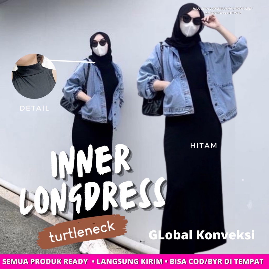 PROMO INNER SPAN DRESS BY HASNA -  INNER DRESS SINGLET DALEMAN GAMIS MUSLIM - INNER DRESS PANJANG PO
