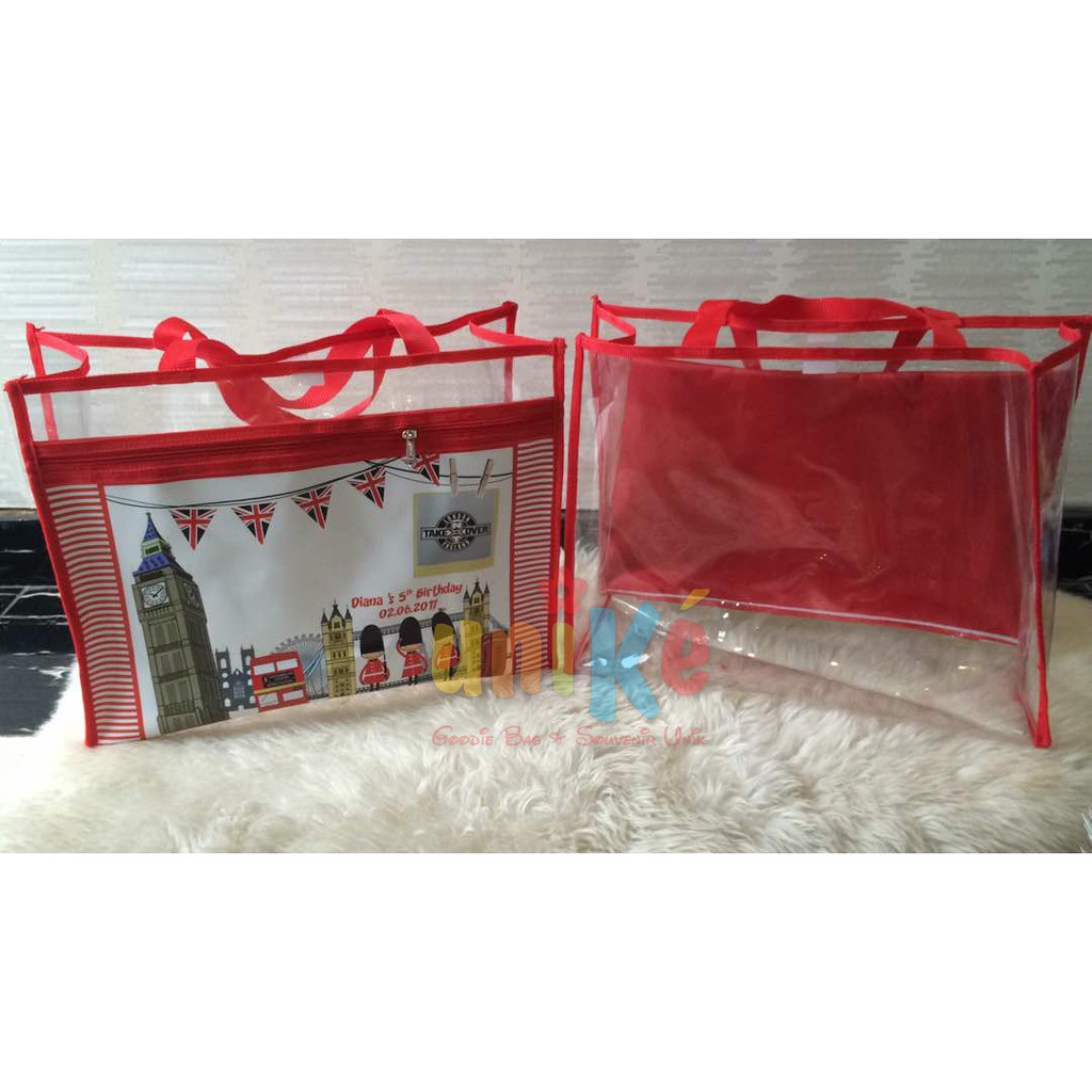 

MINI TOTE BEACh Uk.30X25X11 TAS TRANSPARAN LES RENANG PANTAI Souvenir Ultah anak unik GOodie Bag