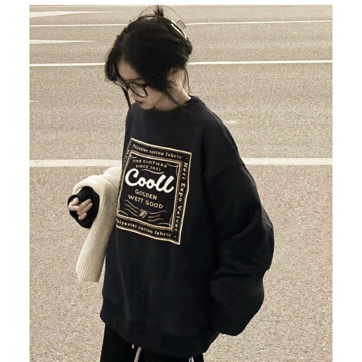 COOLL MINE Sweater Oversize Wanita Crewneck Bahan FLeece