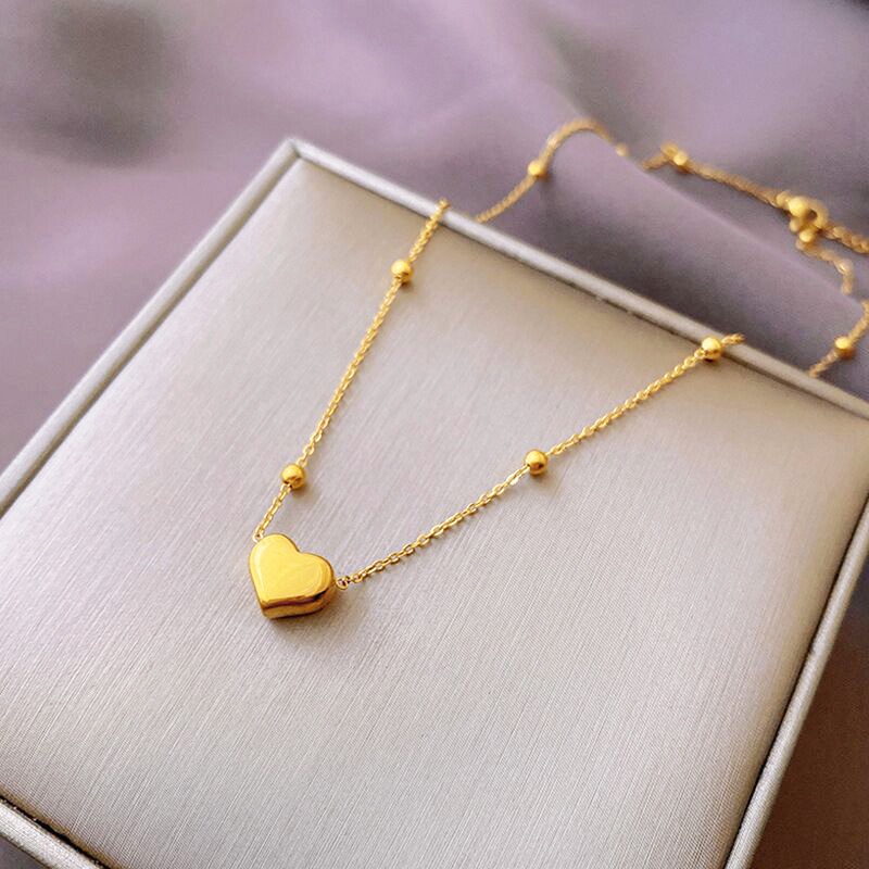 Kalung Titanium Asli Wanita Cinta Hati Liontin Grosir 18k Emas Korea necklace Perhiasan