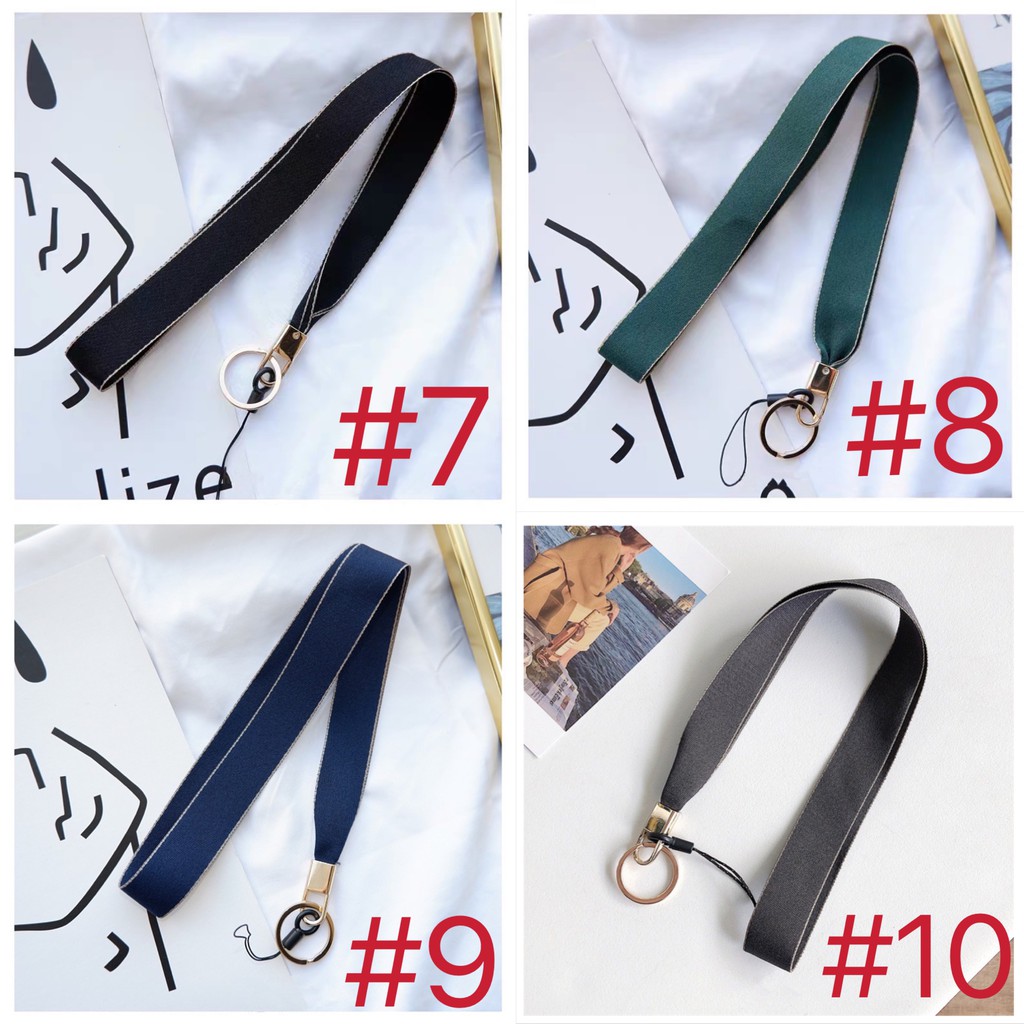 Tali Lanyard Leher Panjang Gantungan HP Motif Polos Bahan Kanvas Import