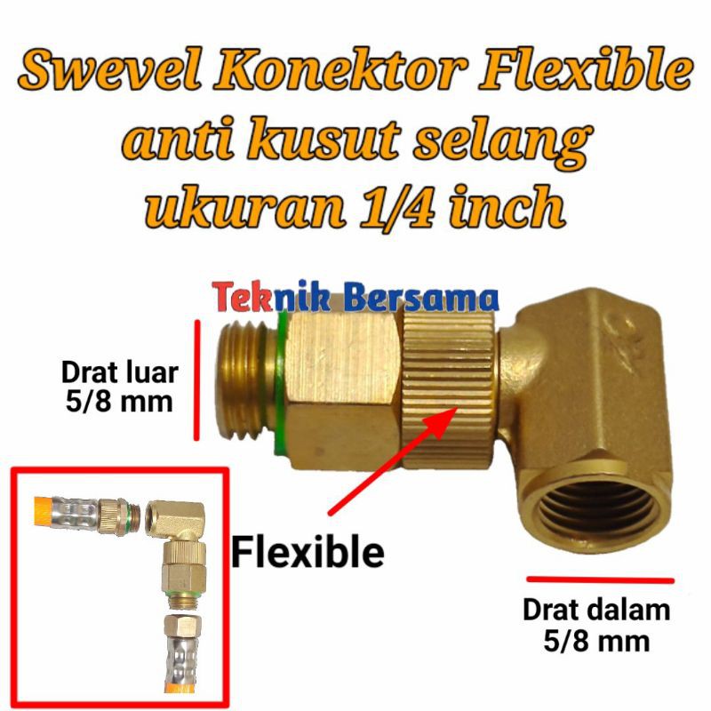 Swevel konektor anti kusut selang drat 1/4 inch