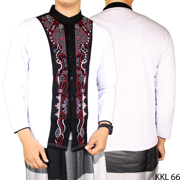 Baju Koko Putih Motif Batik Katun Putih