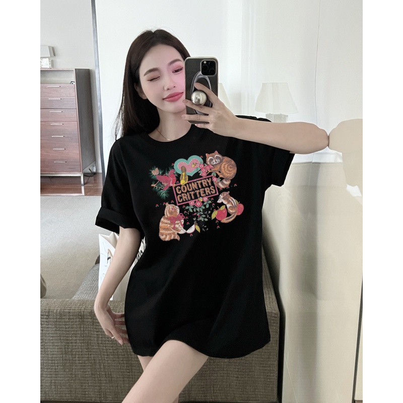 XIAOZHAINV Kaos Putih Atasan Wanita Letter Pattern Lengan Pendek A0024