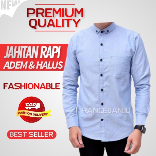 Baju Hem Pria Lengan Panjang Kemeja Polos Pria Lengan Panjang Kemeja Kerja Kantor Casual Pria Biru M
