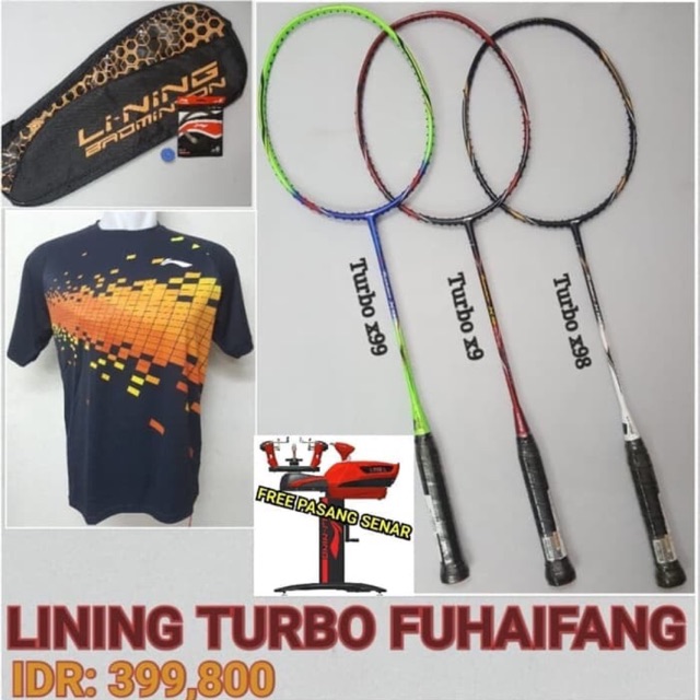 ORIGINAL Lining Turbo X 9 98 99 X9 X98 X99 Fu Hai Feng Raket Badminton Siap Pakai