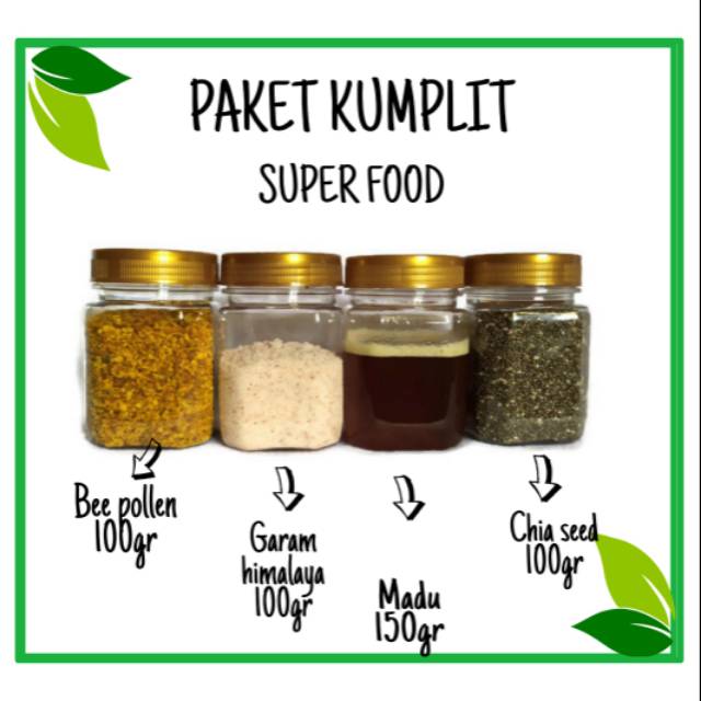 

PAKET ORGANIC CHIA SEED CHIA SEEDS CHIASIT GARAM HIMALAYA HIMSALT MPASI BAYI BEE POLLEN MADU