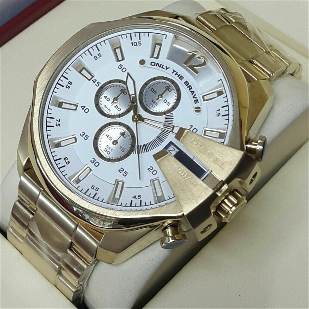 Laris Jam Keren Pria Diesel Chronograph Gold White Limited