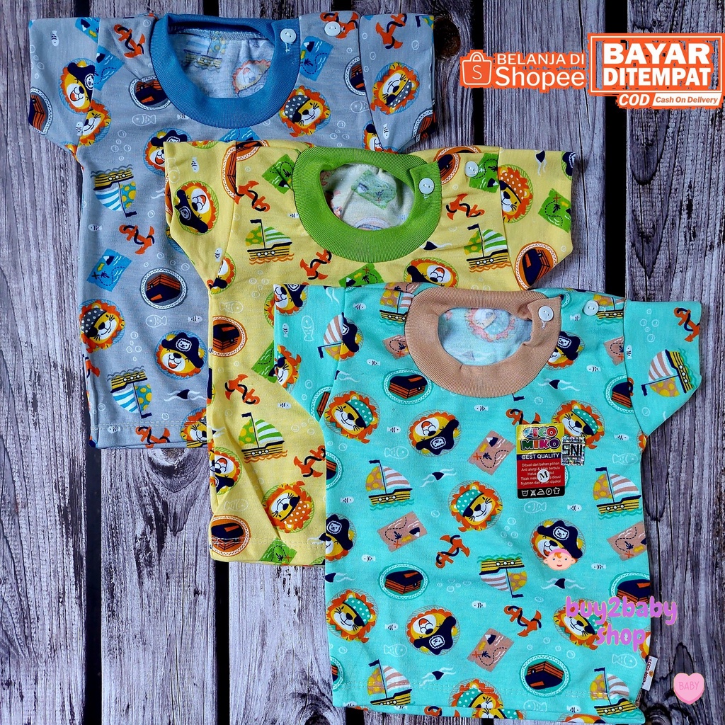 Kaos lengan pendek bayi Cico Miko Happy Jungle Series 0-12 Bulan 3 PCS