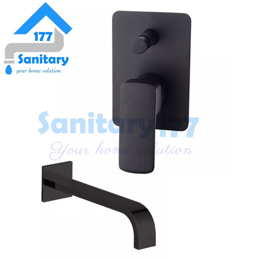 Stop Keran air Tanam HITAM Mixer &amp; Spout Panas Dingin 8038-kran wall shower tembok valve Brass Hitam tebal black matte