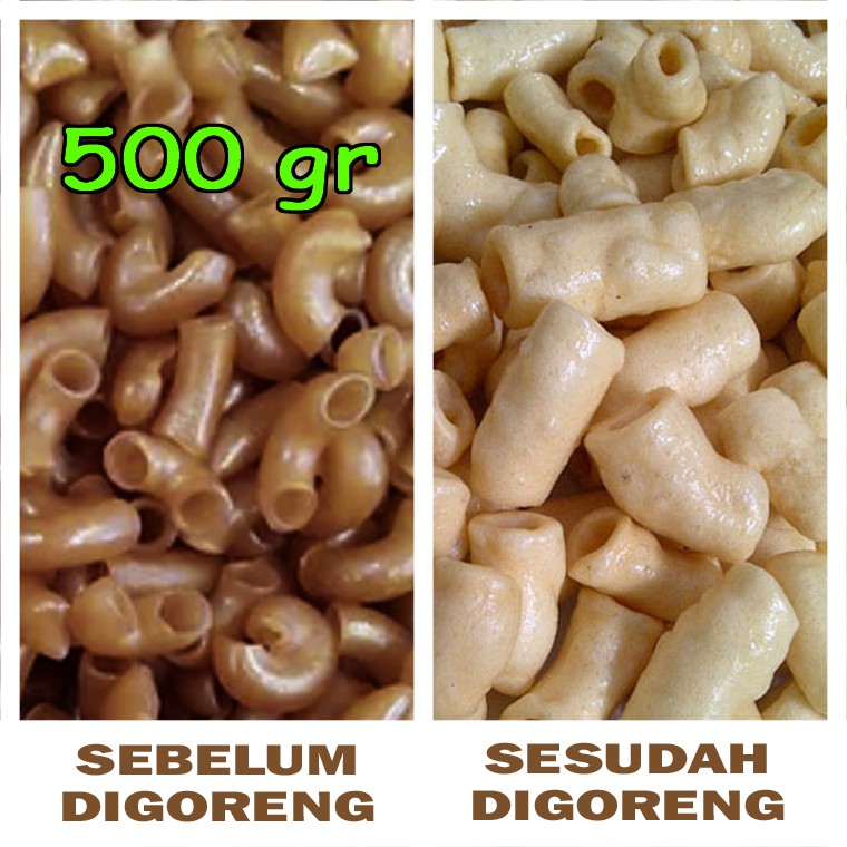 

Makaroni Mentah Mekar (Mengembang setelah digoreng) 1/2 kg