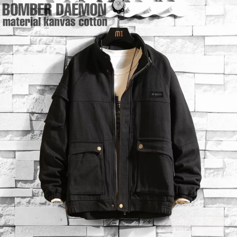 TURUN HARGA ! Jaket Bomber Canvas Polos Model Pilot Bomber Baseball Varsity - Best Seller - Jaket Bomber Daemon Original Sensor - Jaket Musim Dingin