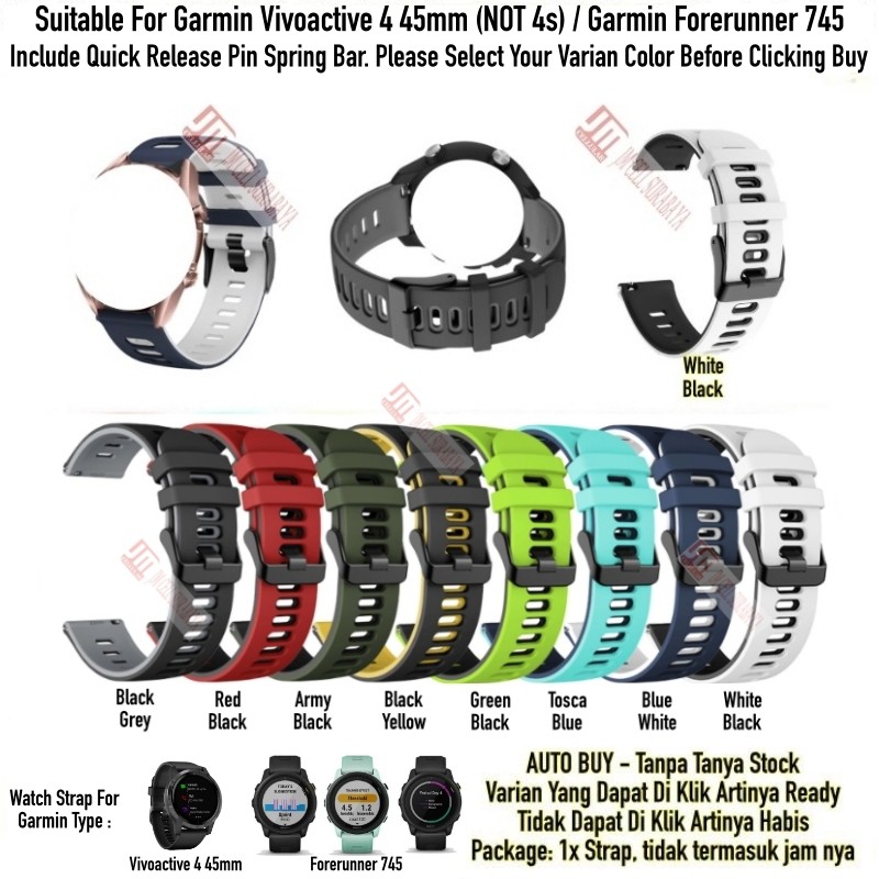 Tali Jam 22mm Watch Strap Garmin Vivoactive 4 45mm / Forerunner 745 - Dual Tone Rubber Silikon