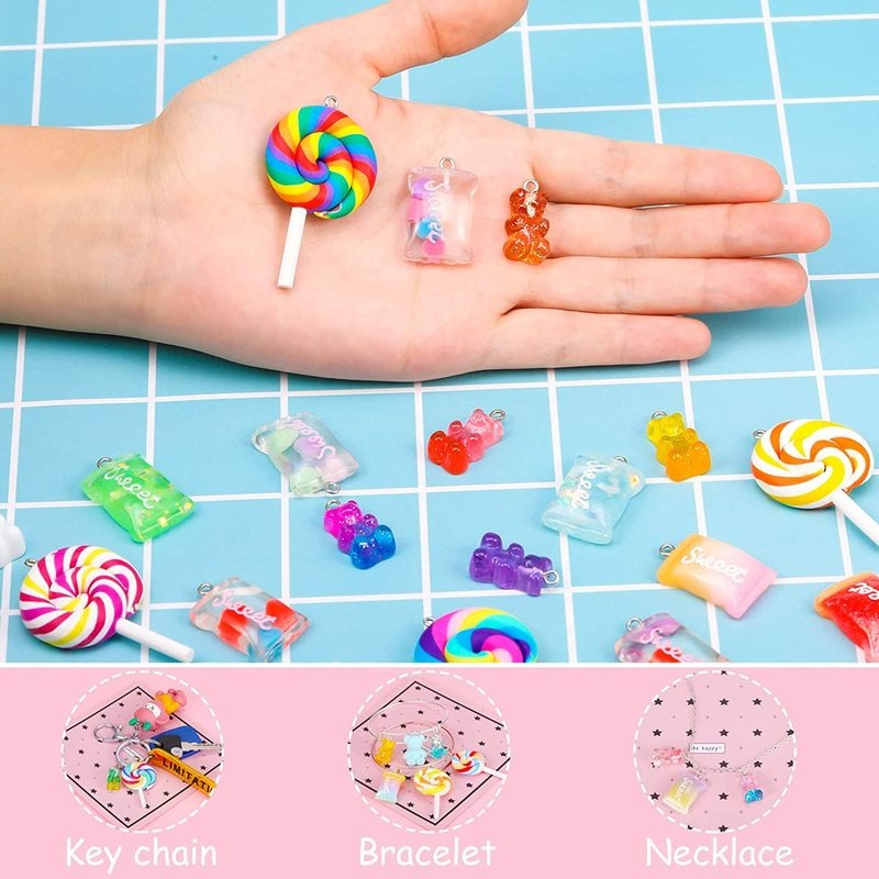 Liontin Bentuk Beruang Bahan Resin Akrilik Warna Permen Untuk Anak Perempuan