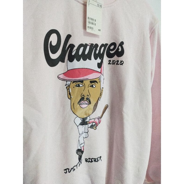 Sweater Crewneck Justin Bieber Changes 1920 Pink HnM Wanita Cewek Pria Full Tag Free Paper Bag
