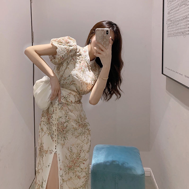 New women's summer palace style 2022 Vintage French bone etching improved dress young girl cheongsam