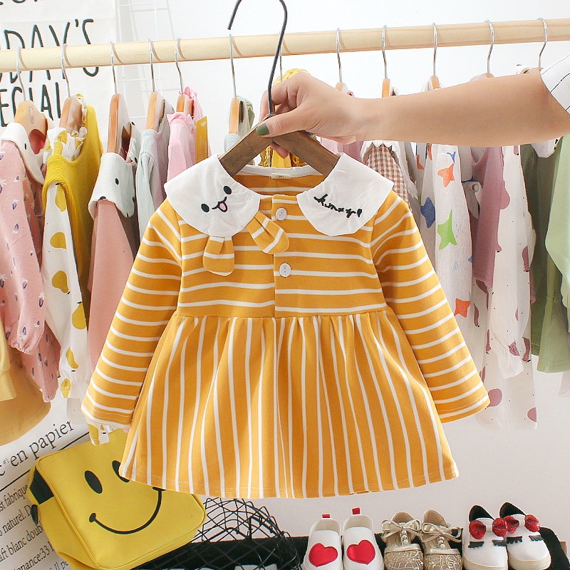 (0-3Tahun) QZ-16 Dress Bayi/Dress Anak Perempuan Garis Smiley Kelinci（4）