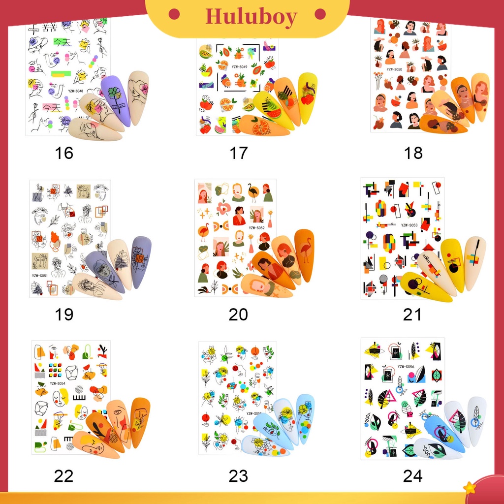 Huluboy Huluboy♡ 3 Pcs Stiker Kuku 3D Multifungsi Tahan Lama Warna Alpukat Untuk Wanita