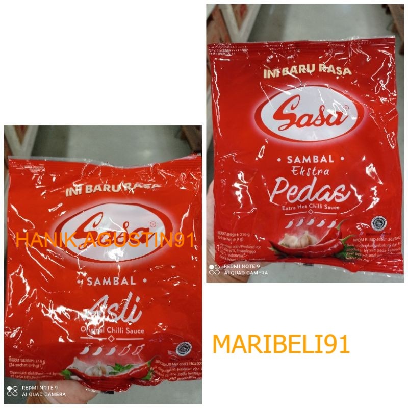 

Sasa Saus Sambal Asli/ Ekstra Pedas 1 pack/bungkus - isi 24 sachet maribeli91