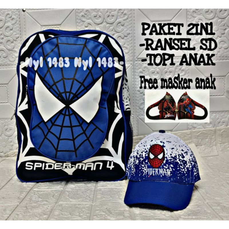 RANSEL ANAK SD 2IN1 SPIDERMAN/TOPI BORDIR