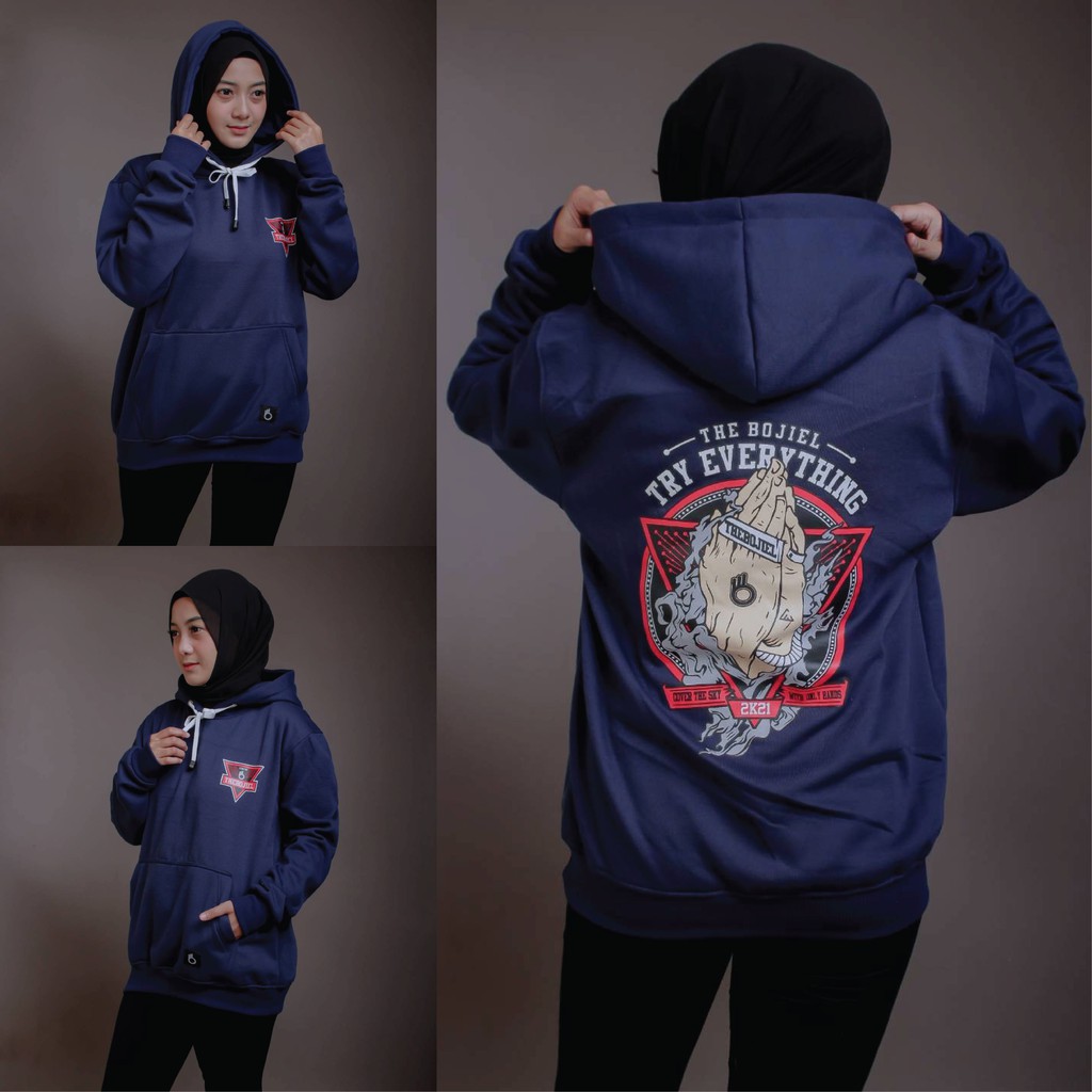Sweater Hoodie Wanita Pria Tangan Outerwear Original Distro The Bojiel-Navy