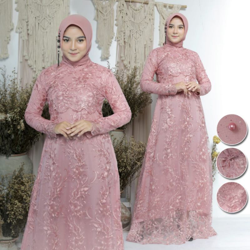 IndahKebaya | GAMIS LEBARAN / KEBAYA GAMIS SEKAR TILLE / DRESS MUSLIMAH TERBARU / GAMIS PESTA JUMBO