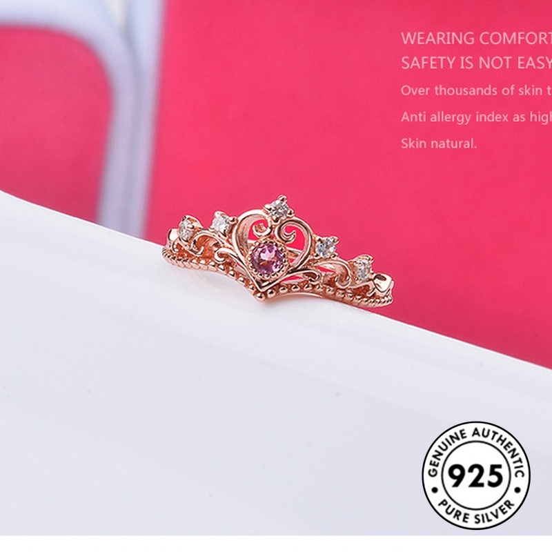 Cincin S925 Silver Rose Gold Bentuk Mahkota Aksen Berlian